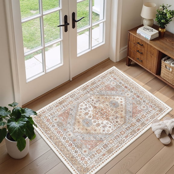 Roxstand 2'x3' Washable Entryway Rug, Vintage Oriental Non Slip Stain Resistant Small Accent Throw Kitchen Rugs, Orange