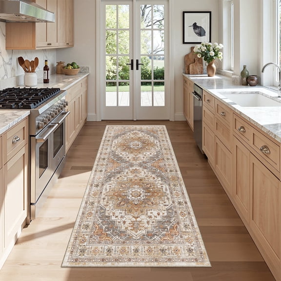Roxstand 2'x6' Washable Runner Rug for Hallway Entrance Bedroom Entryway, Vintage Non Slip Stain Resistant Kitchen Rugs, Turmeric