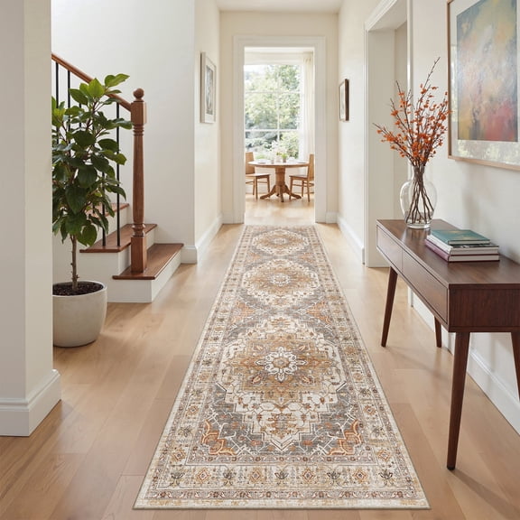 Roxstand 2'x8' Washable Runner Rug for Hallway Entrance Bedroom Entryway, Vintage Non Slip Stain Resistant Kitchen Rugs, Turmeric
