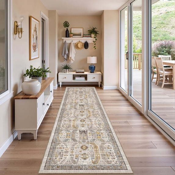 Roxstand 2'x8' Washable Runner Rug for Hallway Entrance Bedroom Entryway, Vintage Non Slip Stain Resistant Kitchen Rugs, Brown