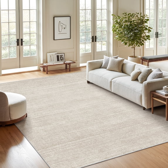 Roxstand Washable Area Rugs 5x7, Lightweight Striped Non Slip Area Rugs for Living Room, Stain Resistant Beige Farmhouse Bedroom Rug, Beige