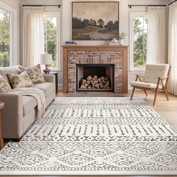 Roxstand Washable Area Rugs 6x9, Stain Resistant Lightweight Moroccan Rugs for Living Room, Non Skid Farmhouse Bedroom Rugs(6'x9', Mo-Ivory)