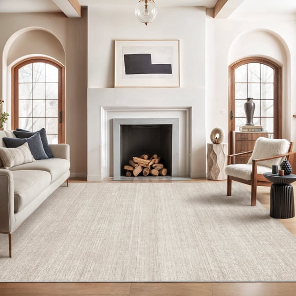 Roxstand Washable Area Rugs 8x10, Lightweight Striped Non Slip Area Rugs for Living Room, Stain Resistant Beige Farmhouse Bedroom Rug(8'x10', Beige)