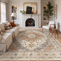 Roxstand Washable Area Rugs 8x10, Stain Resistant Lightweight Vintage Rugs for Living Room, Non Skid Farmhouse Bedroom Rugs(8'x10', Vintage01-Turmeric)