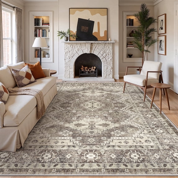 Roxstand Washable Area Rugs 9x12, Stain Resistant Lightweight Vintage Rugs for Living Room, Non Skid Farmhouse Bedroom Rugs(9'x12', Vintage04-Ivory)