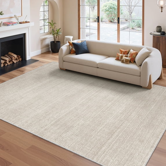 Roxstand Washable Rugs 5x7, Lightweight Striped Non Slip Area Rugs for Living Room, Stain Resistant Beige Farmhouse Bedroom Rug(5'x7', Beige)