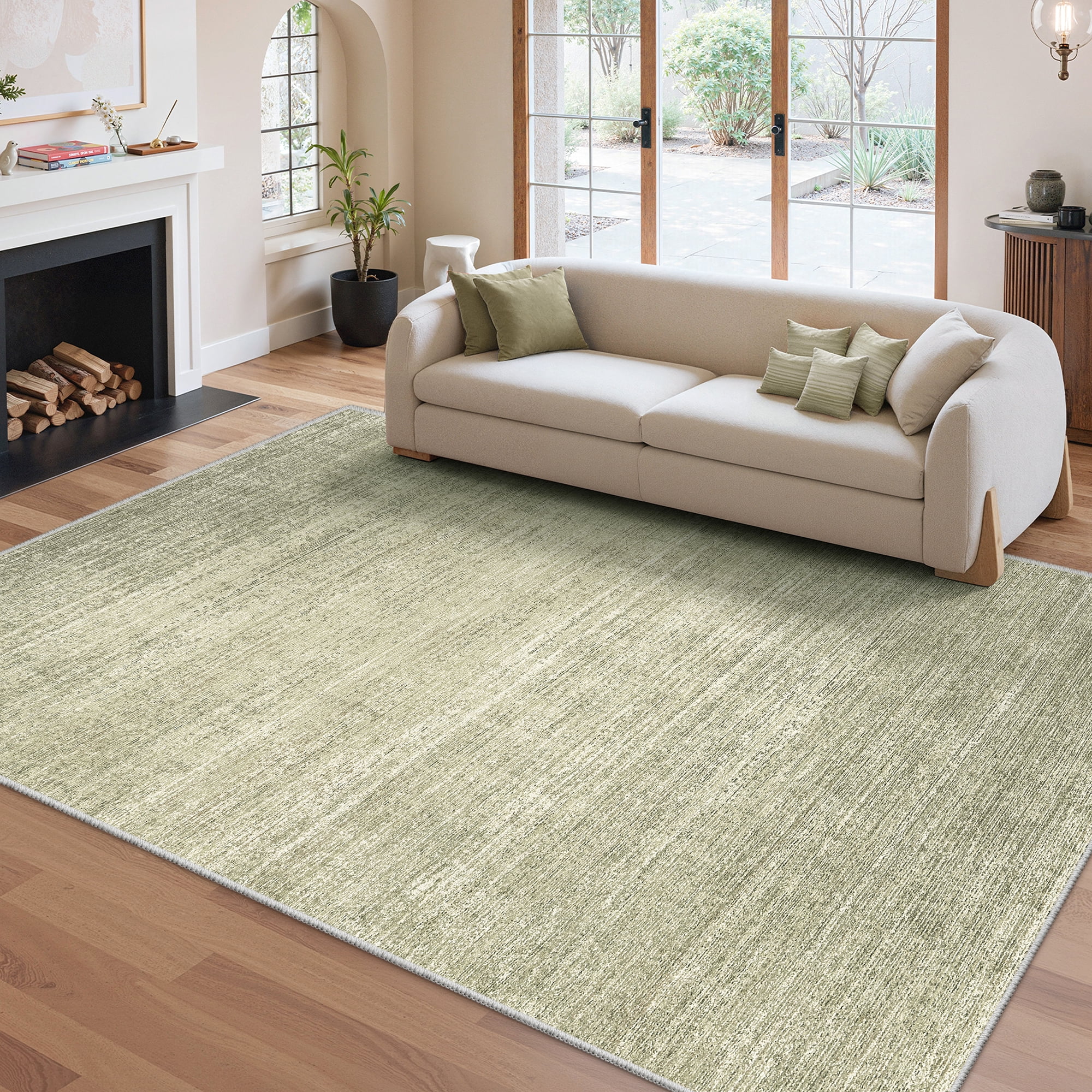 Roxstand Washable Rugs 5x7, Lightweight Striped Non Slip Area Rugs for Living Room, Stain Resistant Farmhouse Bedroom Rug(5'x7', Green)