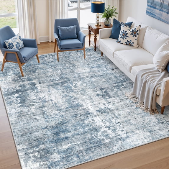 Roxstand Washable Rugs 6x9, Abstract Distressed Area Rugs for Living Room, Non Slip Accent Bedroom Rug (6'x9', Blue)