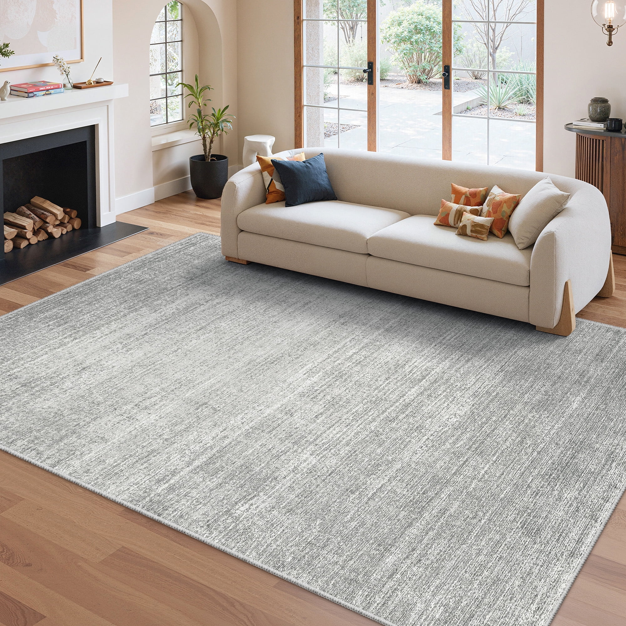 Roxstand Washable Rugs 6x9, Lightweight Striped Non Slip Area Rugs for Living Room, Stain Resistant Farmhouse Bedroom Rug(6'x9', Grey)