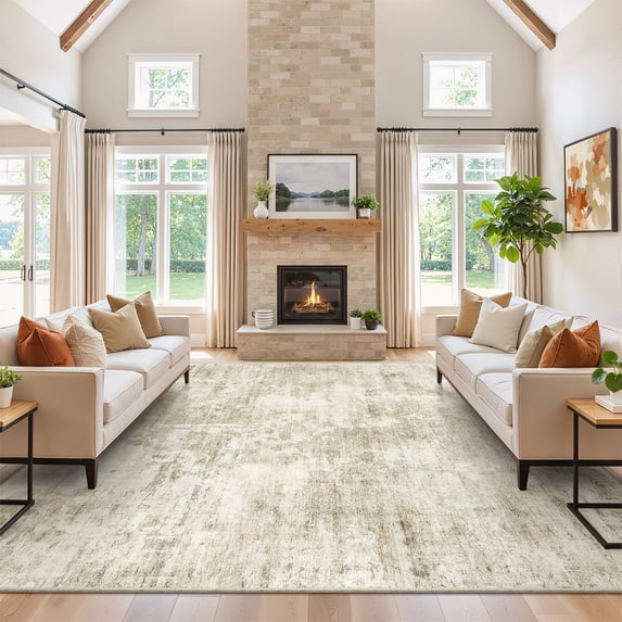 Roxstand Washable Rugs 8x10, Abstract Distressed Area Rugs for Living Room, Non Slip Accent Bedroom Rug (8'x10', Beige)