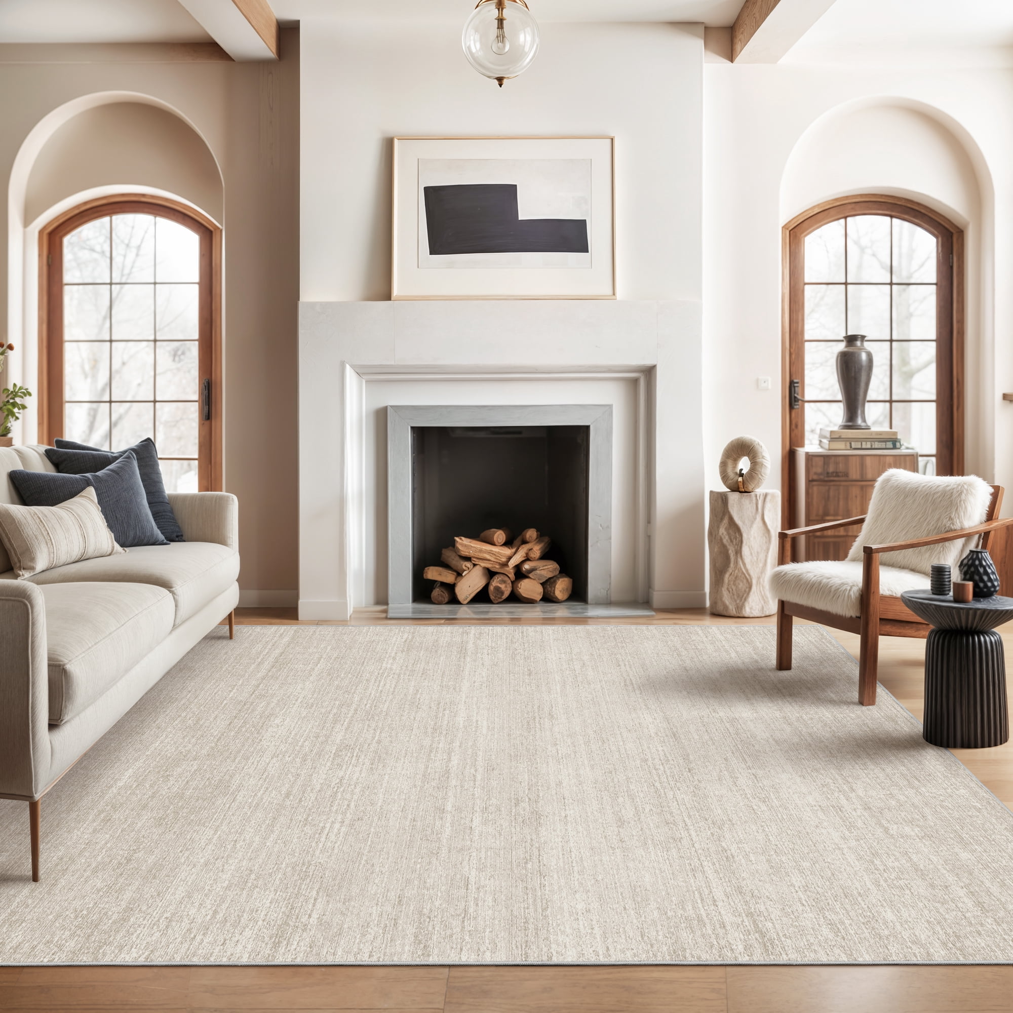 Roxstand TPR Non-Slip Area Rug Washable Soft Carpet for Living Room Bedroom Kitchen Hallway Entryway Home Decor Floor Mat, 8x10 ft, Beige