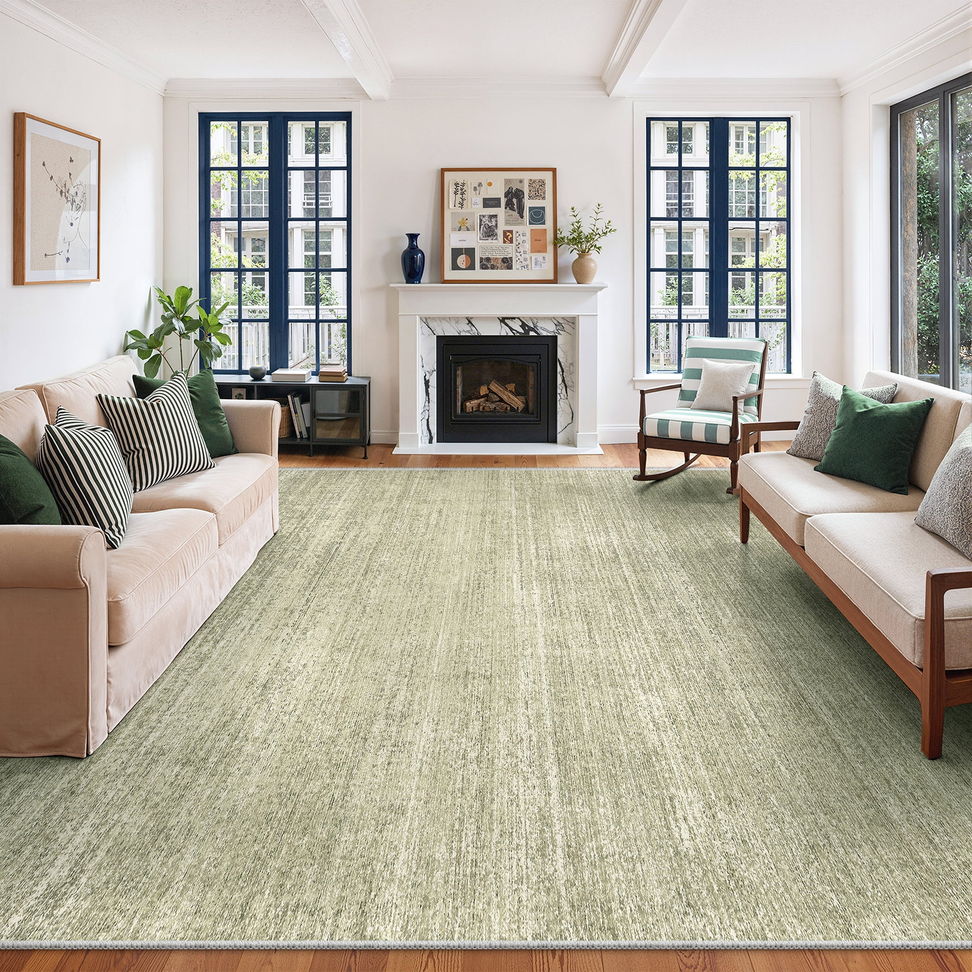 Roxstand TPR Non-Slip Area Rug Washable Soft Carpet for Living Room Bedroom Kitchen Hallway Entryway Home Decor Floor Mat, 8x10 ft, Green