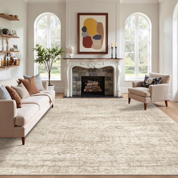 Roxstand Washable Rugs 8x10, Vintage Distressed Area Rugs for Living Room, Non Slip Accent Bedroom Rug (8'x10', Beige)