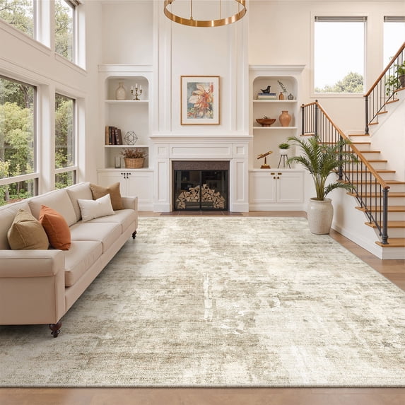 Roxstand Large Non Slip Area Rug 9'x12', TPR Back for Living Room Bedroom Indoor Floors, Beige