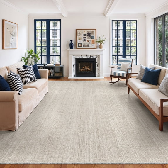 Roxstand Washable Rugs 9x12, Lightweight Striped Non Slip Area Rugs for Living Room, Stain Resistant Beige Farmhouse Bedroom Rug(9'x12', Beige)