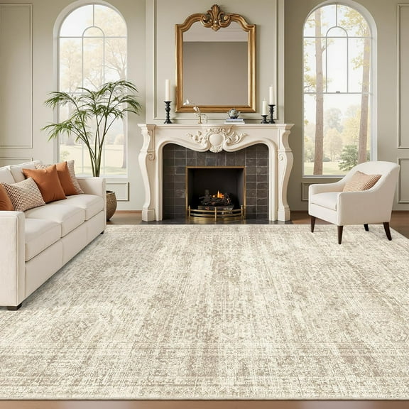 Roxstand Washable Rugs 9x12, Vintage Distressed Area Rugs for Living Room, Non Slip Accent Bedroom Rug (9'x12', Beige)