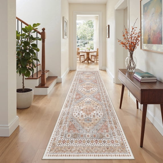 Roxstand Washable Runner Rug 2'6x8, Stain Resistant Lightweight Hallway Floor Rugs, Non Skid Kitchen Rugs(2'6x8', Vintage03-Orange)