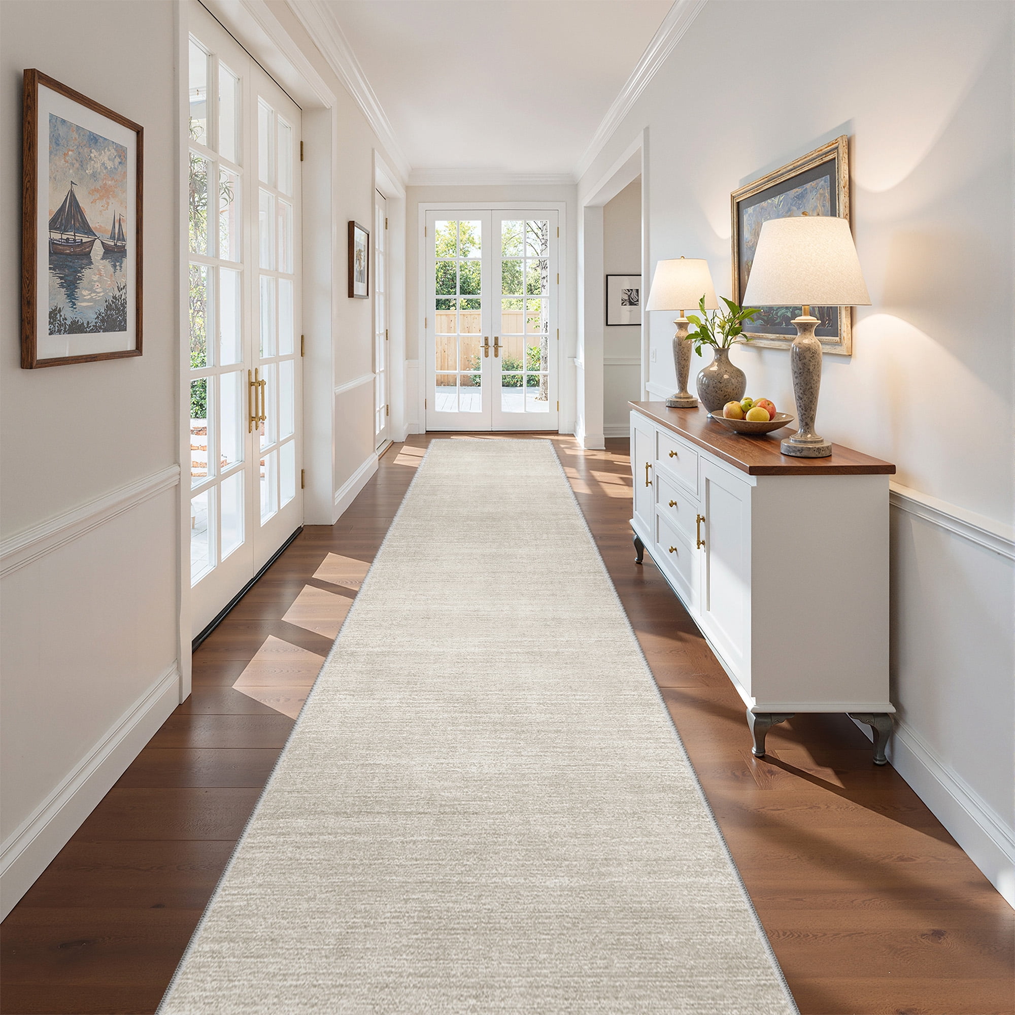 Roxstand TPR Non-Slip Runner Rug 2'x12' ft Beige Soft Washable Carpet for Hallway Kitchen Entryway Laundry Room Non-Shedding Floor Mat