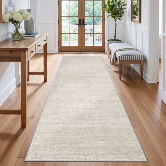 Roxstand Washable Runner Rug 2x6, Lightweight Striped Non Slip Hallway Runners, Stain Resistant Kitchen Runner Rugs, Beige