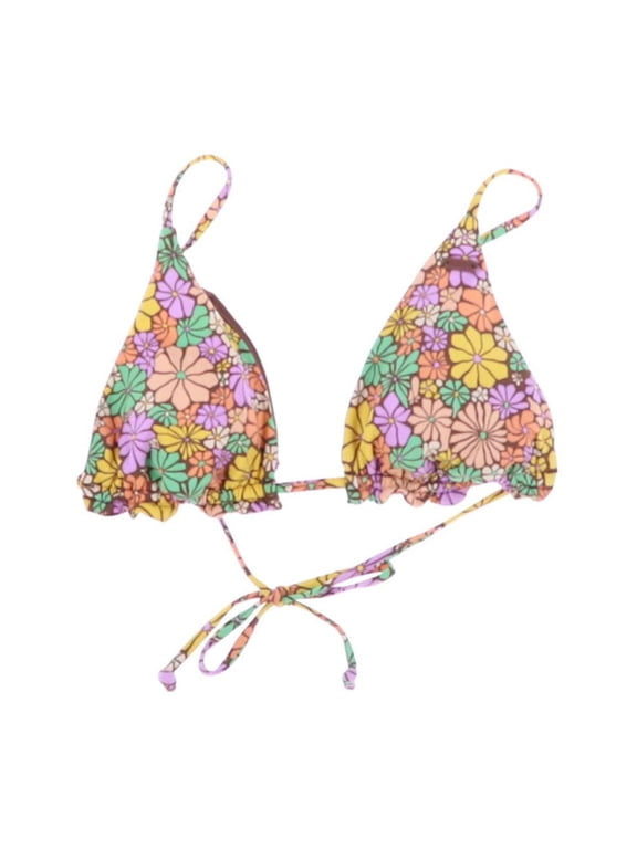 Womens Bathing Suit Top Triangle Multi Floral Large New