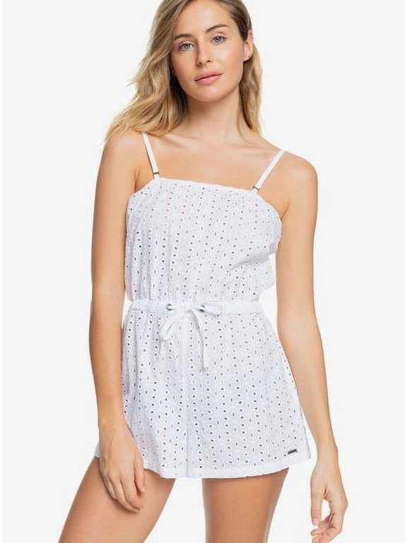 BRIGHT WHITE Juniors' Angels Song Cotton Swim Cover-Up Romper, US X-Small