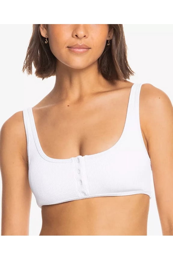 BRIGHT WHITE Juniors' Love the Surf Babe Ribbed Bikini Top, US X-Large