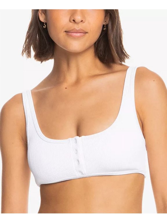 BRIGHT WHITE Juniors' Love the Surf Babe Ribbed Bikini Top, US X-Large