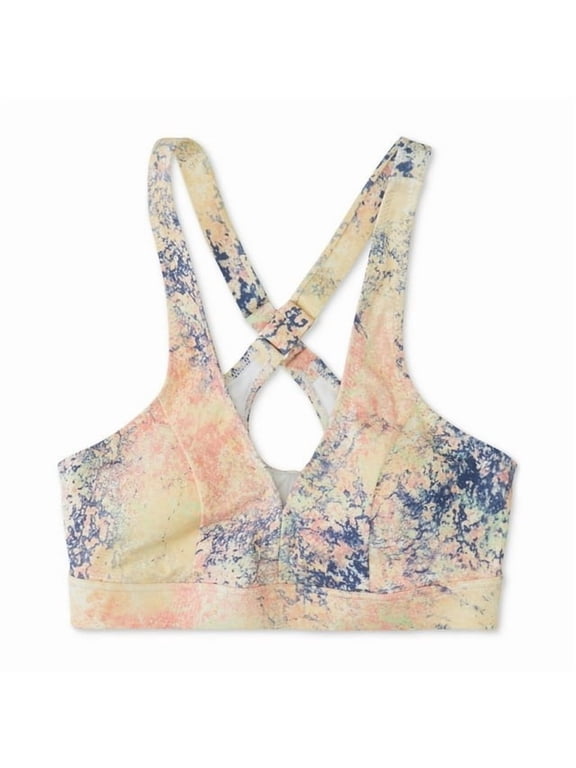 BRIGHT WHITE MULTI Printed Sporty Cross-Back Bikini Swim Top, US Medium