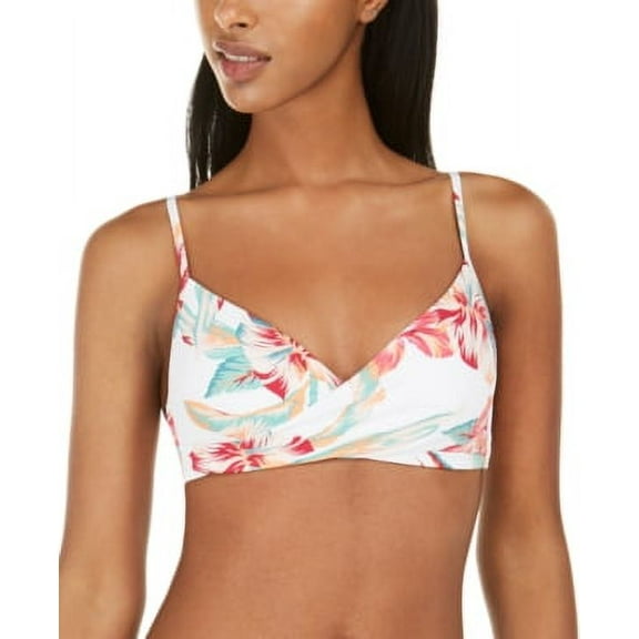 Roxy BRIGHT WHITE TROPIC CALL Lahaina Bay Wrap Bra Bikini Swim Top, US X-Small