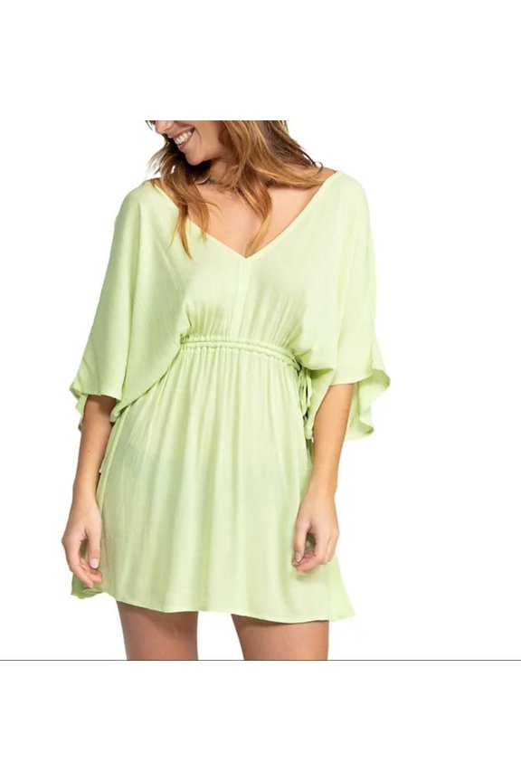 Baby Sun Textured Margarita Drawstring Green Cover-Up Dress XS