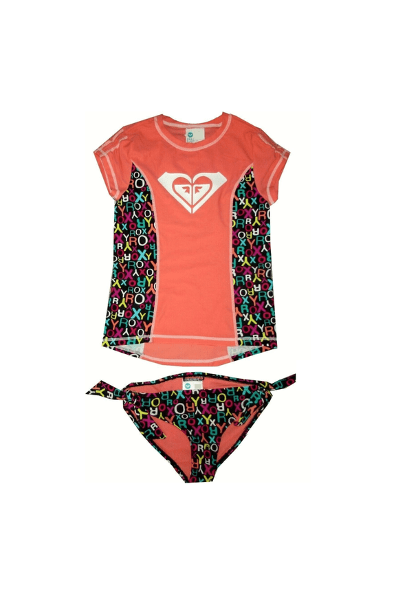 Big Girls Rash Guard Set (14, Tangerine Logo)