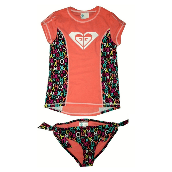 Roxy Big Girls Rash Guard Set (14, Tangerine Logo)