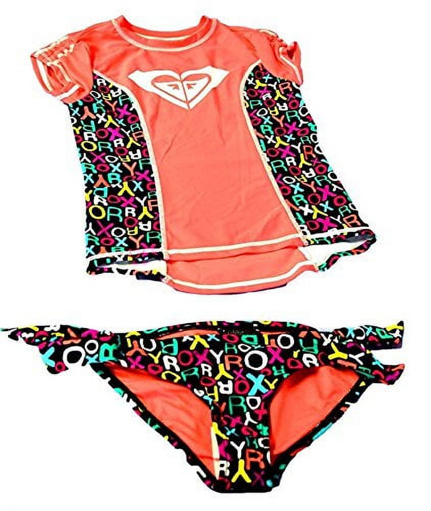 Roxy Big Girls Rash Guard Set (14, Tangerine Logo)