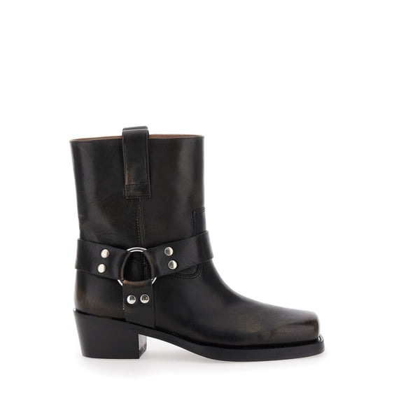 Paris Texas Female Roxy' Black Western Style Ankle Boots With Brown Nuances In Leather Black Sizes IT 34-50 2/3