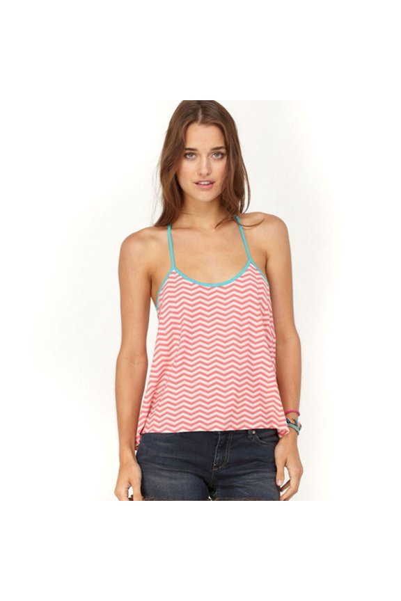 - Daydream Hibiscus Stripe Juniors Tank Top - Medium
