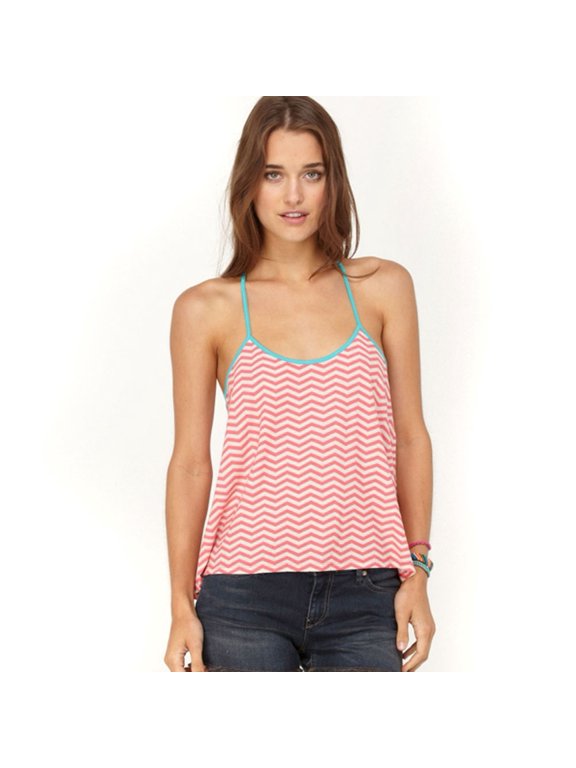 - Daydream Hibiscus Stripe Juniors Tank Top - Medium