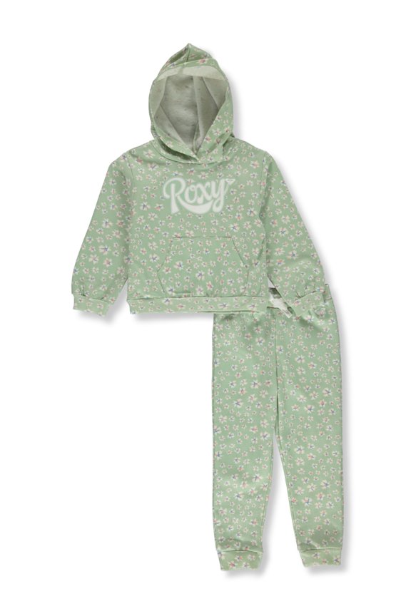 Girls' 2-Piece Fleece Joggers Set Outfit Color: green/multi Size: 3t