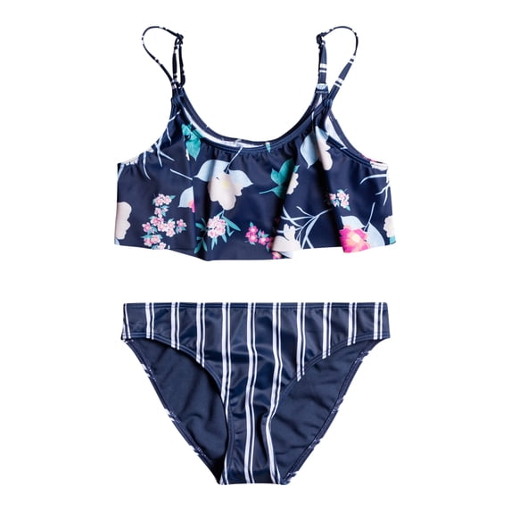Roxy Girls' Flowers Addict Flutter Swim Set, Mood Indigo S Floating Floral, 12