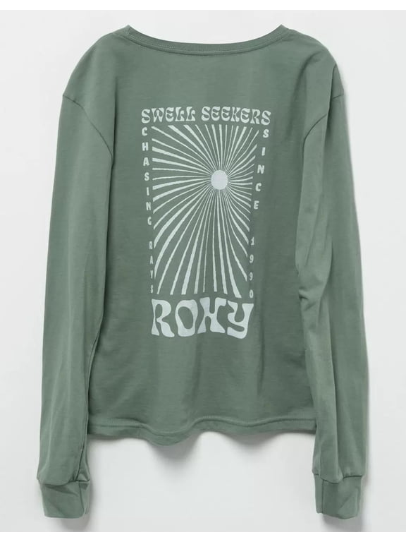 Girls Kids Youth Swell Seekers Graphic Print Long Sleeve Tee T-Shirt (4, Sage)