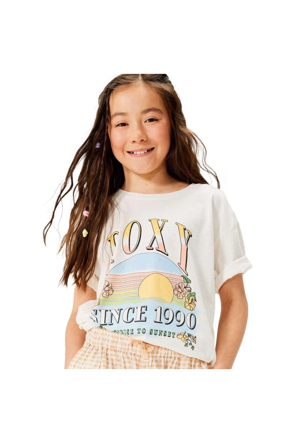 Girls Kids Youth T-Shirt 5-12 Sunrise To Sunset Oversized Boyfriend Fit Tee (6, Snow White (Off White))