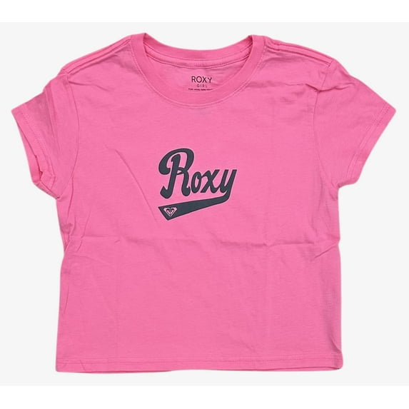 Roxy Girls Kids Youth T-Shirt 8-14 Script Logo Crewneck Short Sleeve Tee (Kid Small/8, Hot Pink)
