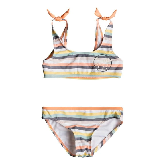 Roxy Girls' Lets Go Surfing Athletic Swimsuit Set, Salmon Candy Stripes, 2