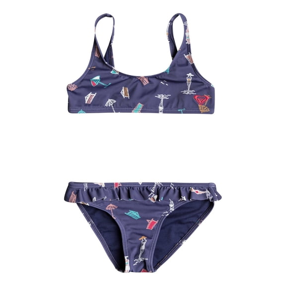 Roxy Girls' Tropicool Sunshine Athletic Swimsuit Set, deep Cobalt on The Beach, 2