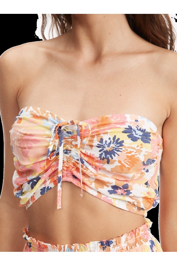 Island Hops White Floral Womens Halter Tube Off The Shoulder Size M Tank Top