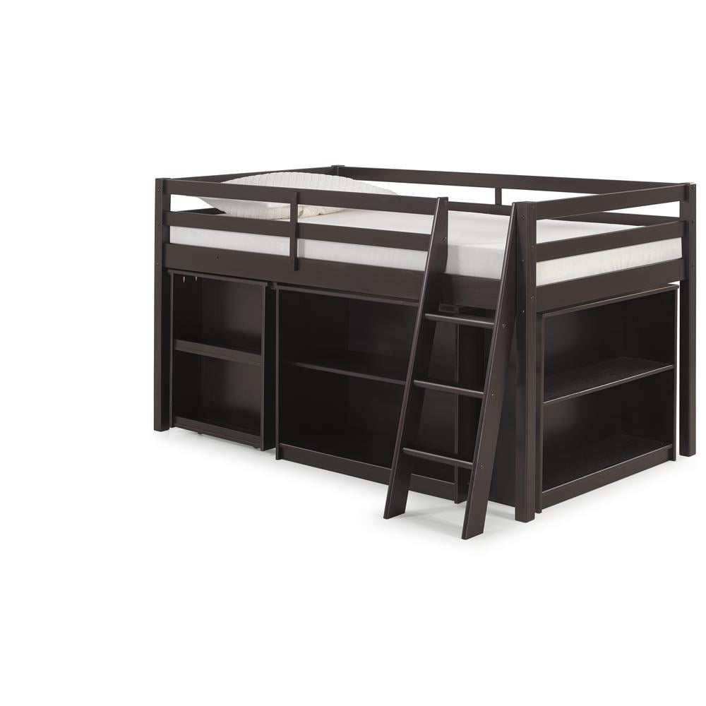 Roxy Junior Loft Bed with Storage Drawers, Bookshelf and Desk, Espresso
