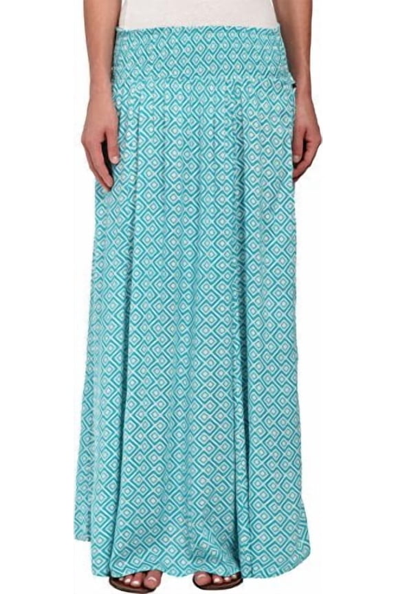 Junior's Mixed Up Printed Maxi Skirt Baltic Blue/Diamond Zigs M