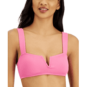 Roxy Juniors Bikini Top Swimsuit V Cut Ribbed Padded Stretch Swim Pink New