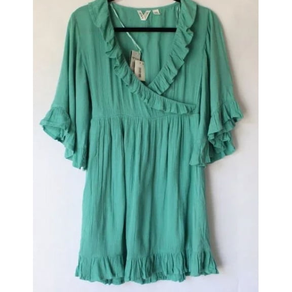 Roxy Juniors Second Look Ruffled Faux-Wrap Dress, Aqua/XS