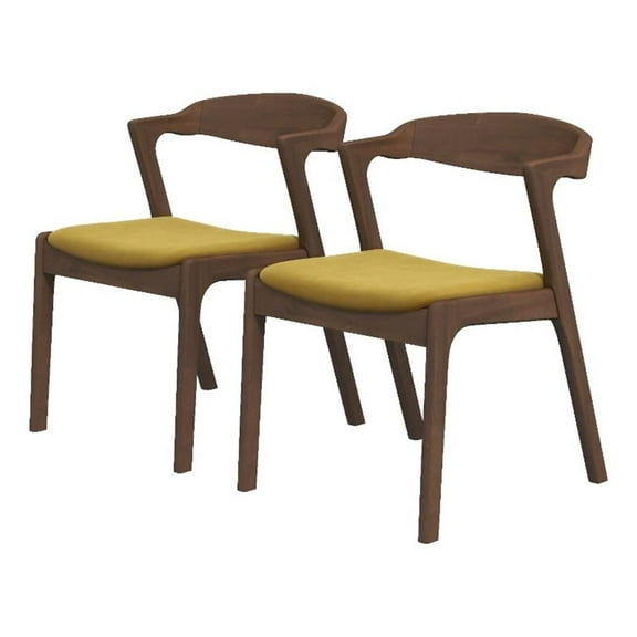 Roxy Mid-Century Modern Velvet Dining Chair in Dark Yellow (Set of 2)