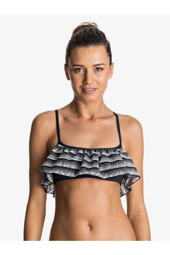 NAVY BLUE Tribal Maze Flutter Bikini Swim Top, US Small